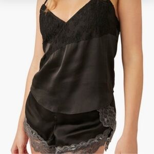 Free People Black Lace Satin Camisole